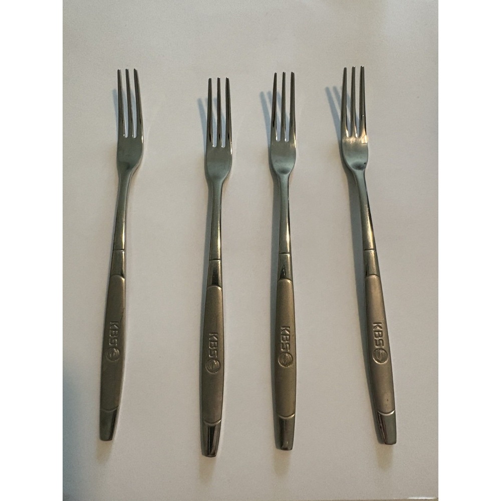 KBS Logo Korean Broadcast System Set Of 4 Dessert Forks - Silver Plated - 5"